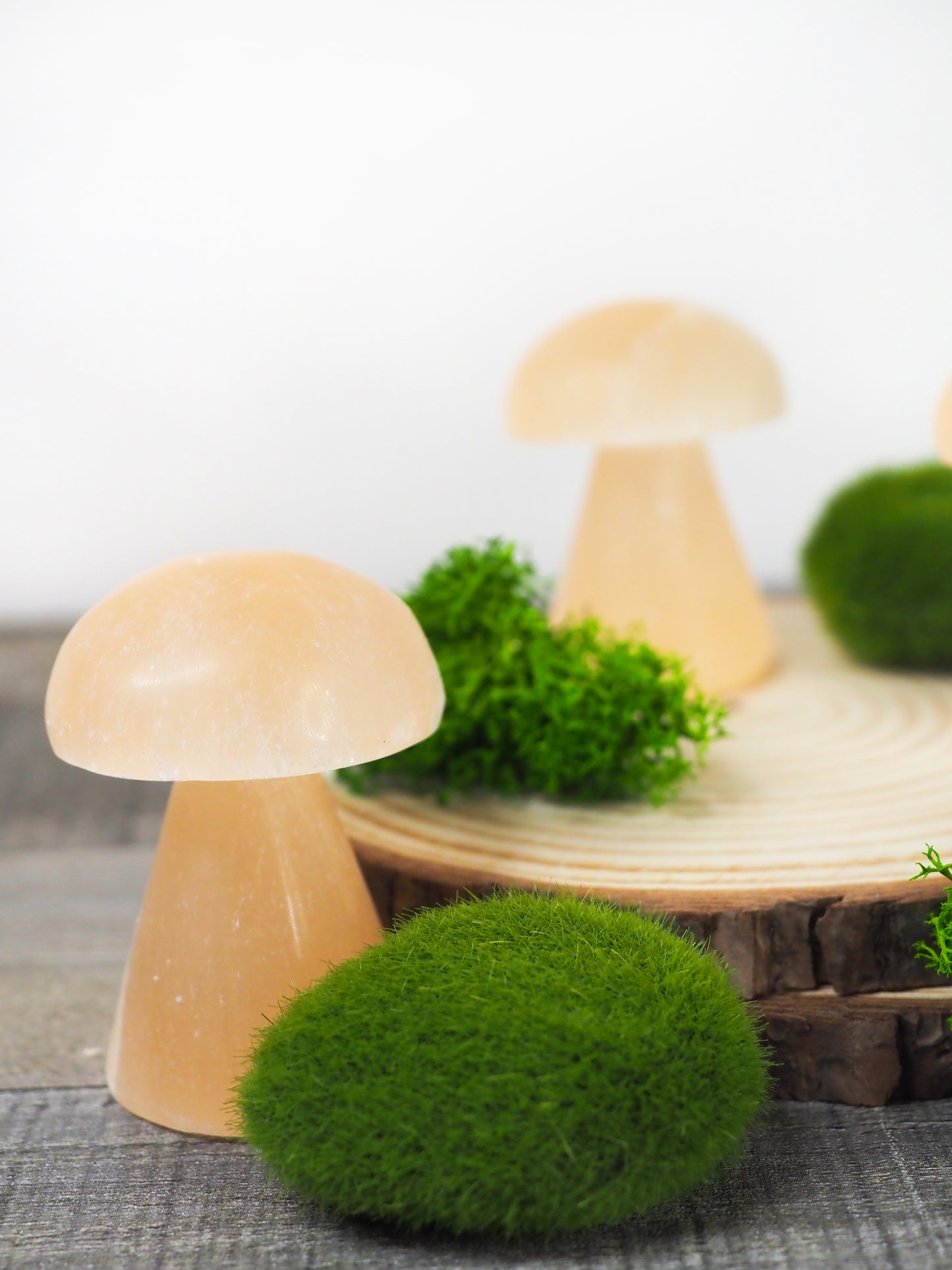 Peach Satin Spar Selenite Small Mushroom Carvings