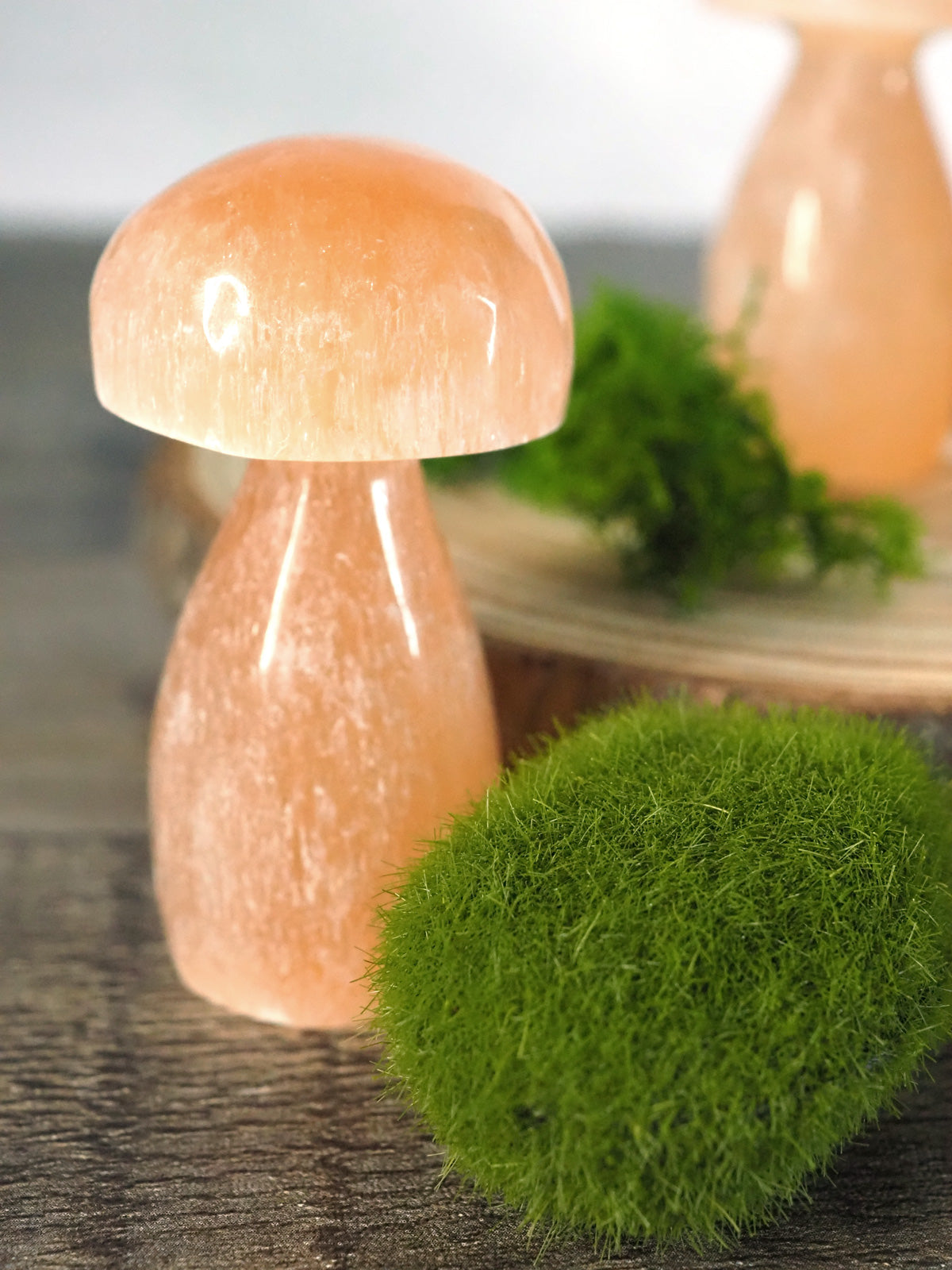 Peach Satin Spar Selenite Small Mushroom Carvings