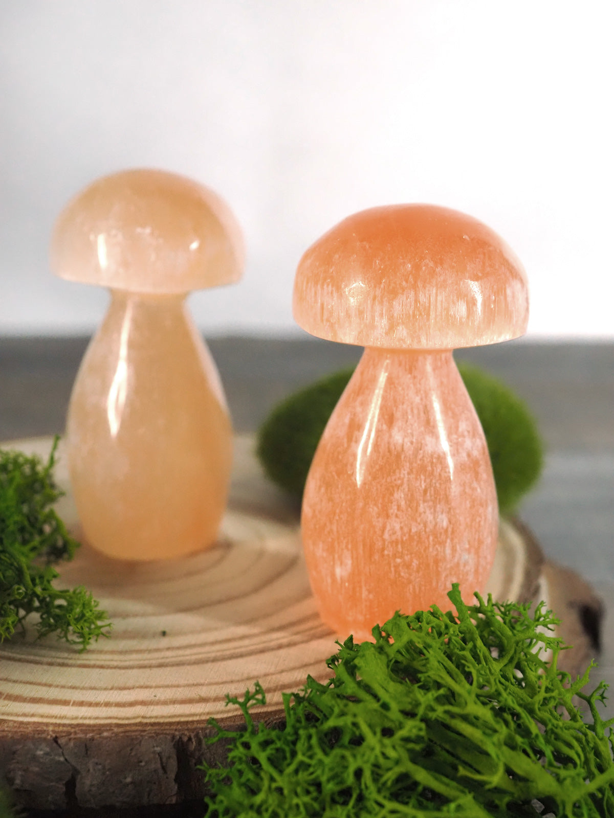 Peach Satin Spar Selenite Small Mushroom Carvings