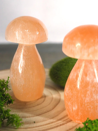 Peach Satin Spar Selenite Small Mushroom Carvings