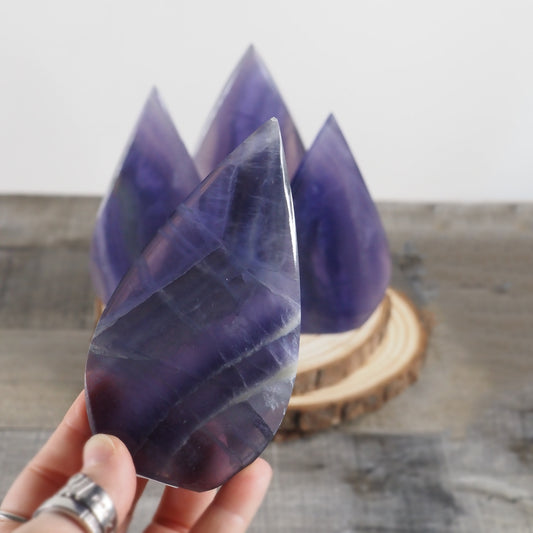 Purple Fluorite Flame Freeform Carvings from China