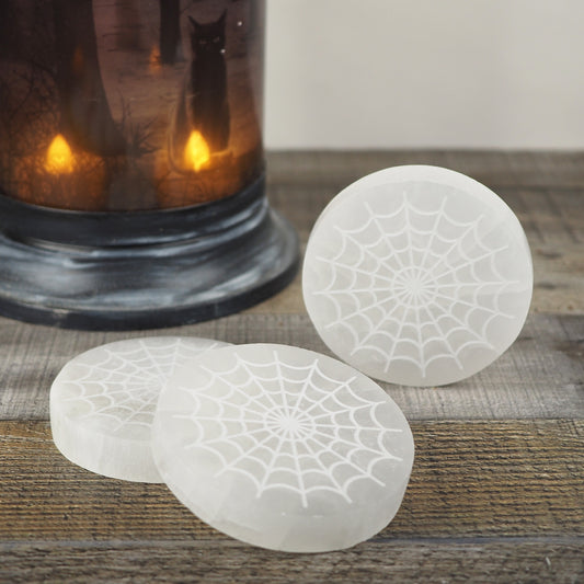 Satin Spar Selenite Spiderweb Engraved Charging Plate