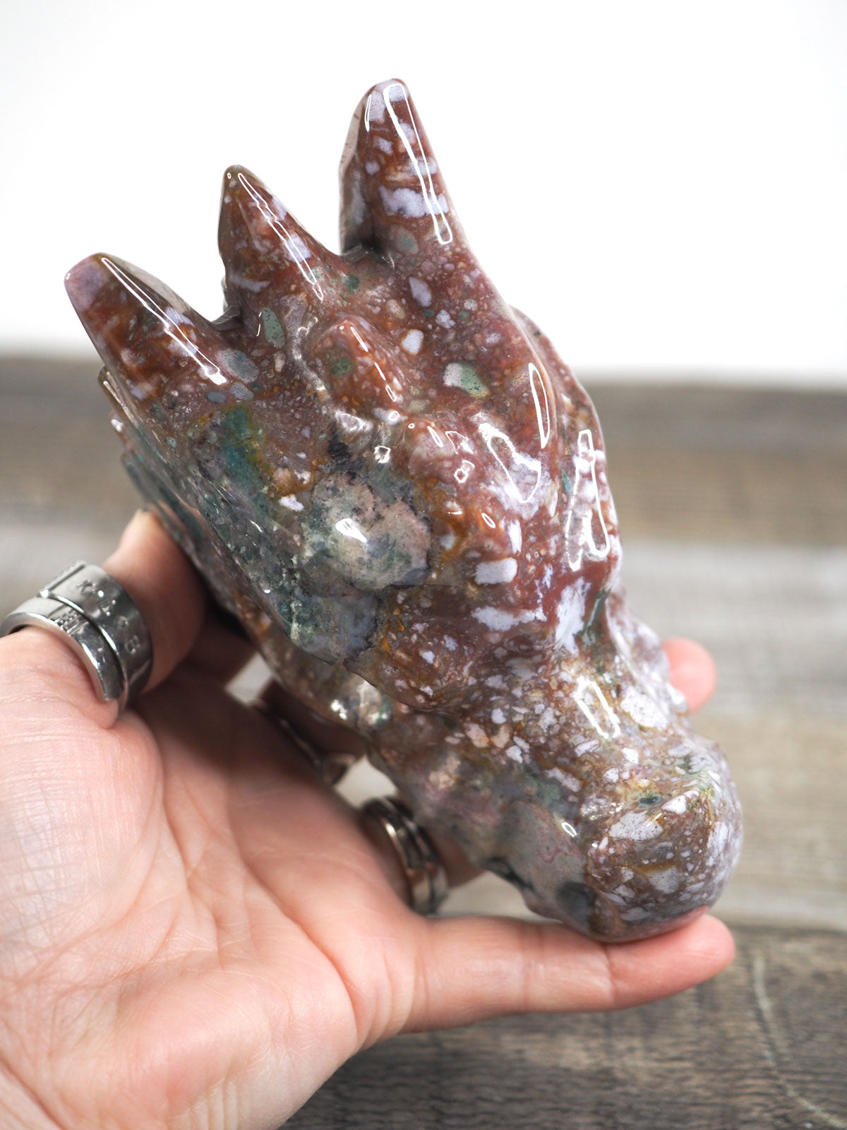 Hand-carved Sea Jasper Dragon Head A