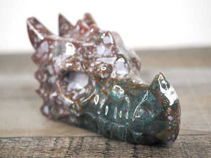 Hand-carved Sea Jasper Dragon Head B