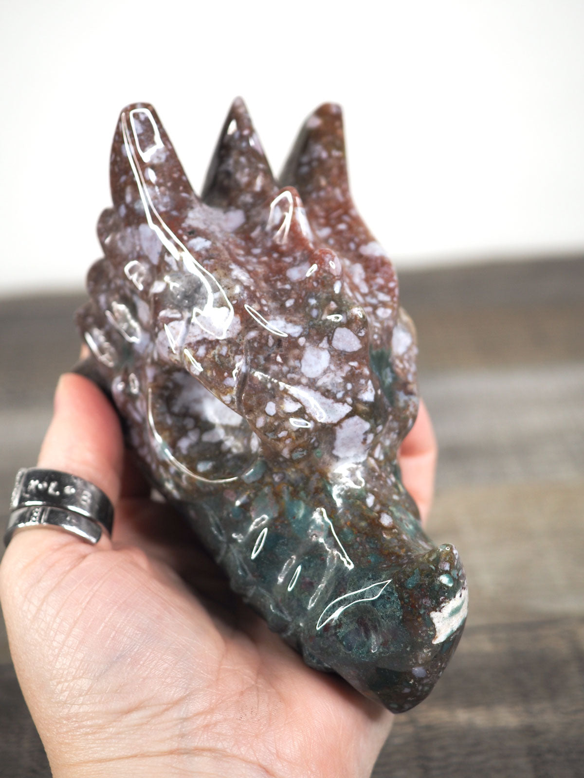 Hand-carved Sea Jasper Dragon Head B