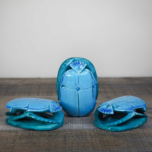 Blue Hand-carved Soapstone Scarabs from Egypt