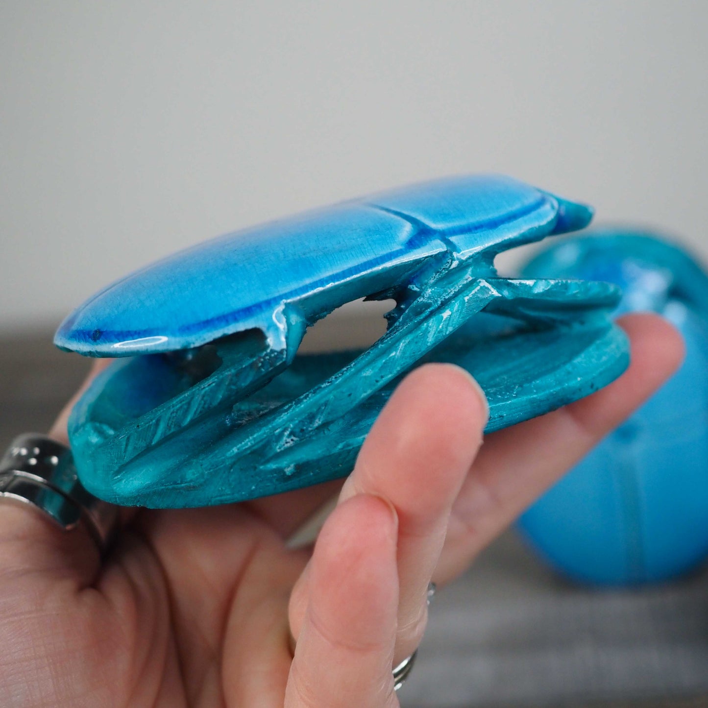 Blue Hand-carved Soapstone Scarabs from Egypt