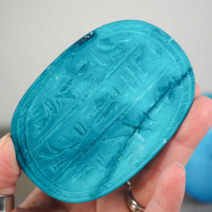 Blue Hand-carved Soapstone Scarabs from Egypt