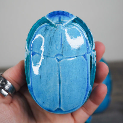 Blue Hand-carved Soapstone Scarabs from Egypt
