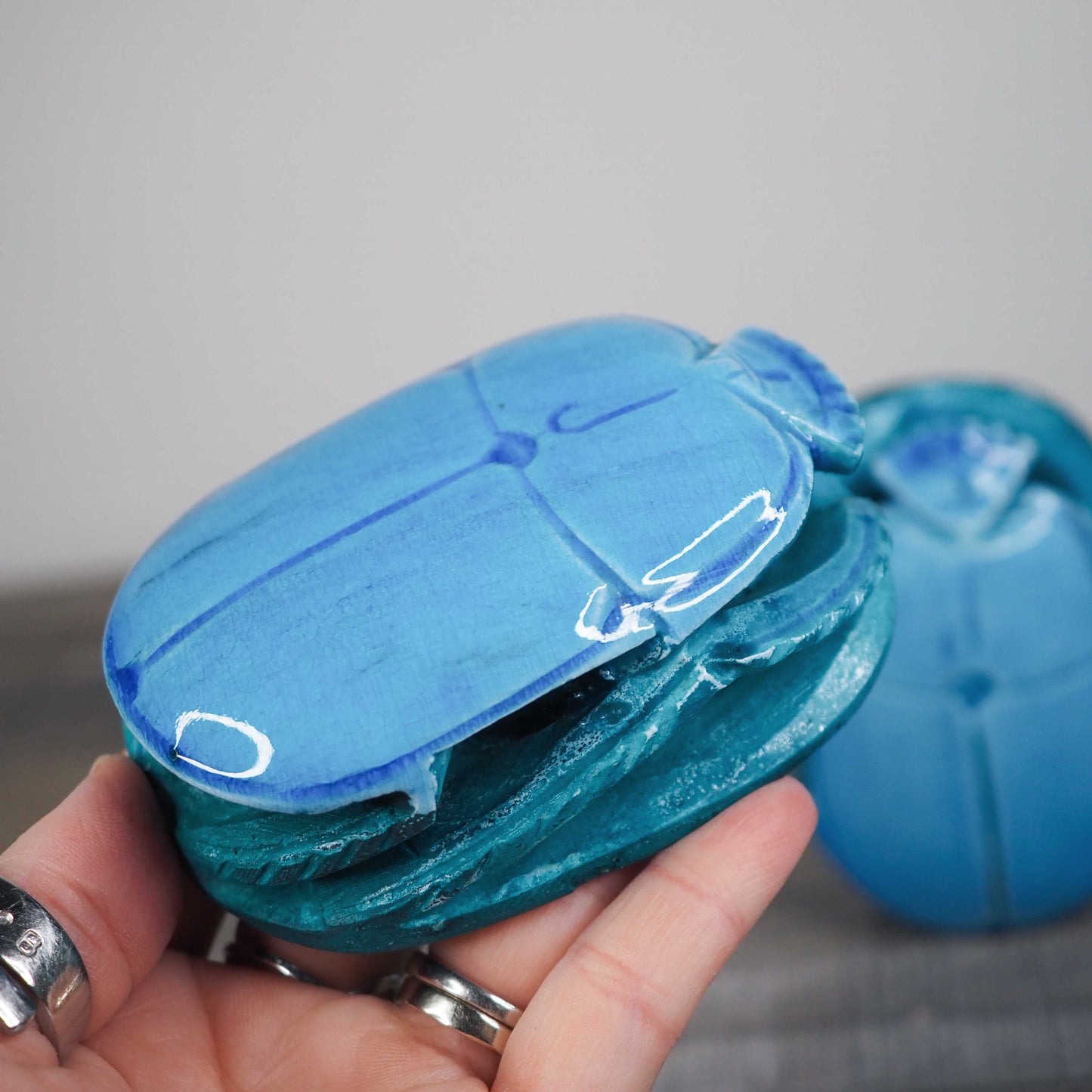 Blue Hand-carved Soapstone Scarabs from Egypt