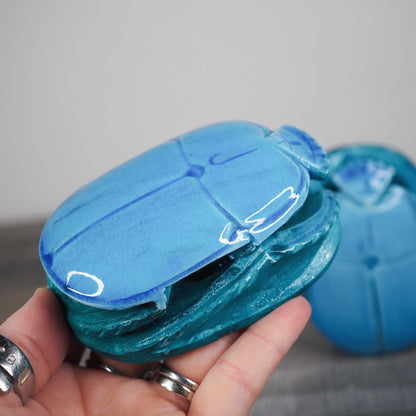Blue Hand-carved Soapstone Scarabs from Egypt