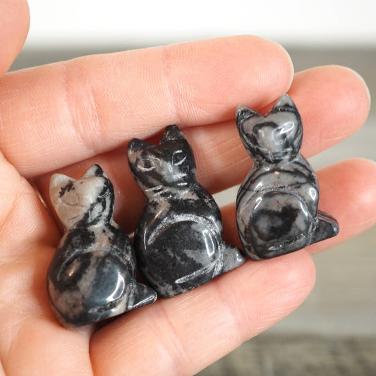 Spiderweb Jasper Mini Cat Carvings