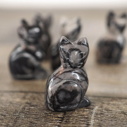 Spiderweb Jasper Mini Cat Carvings