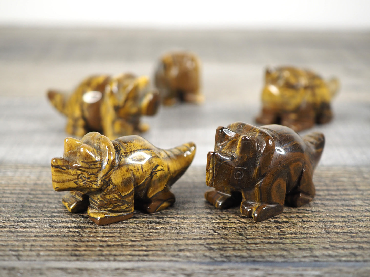 Tiger's Eye Mini Triceratops Carvings