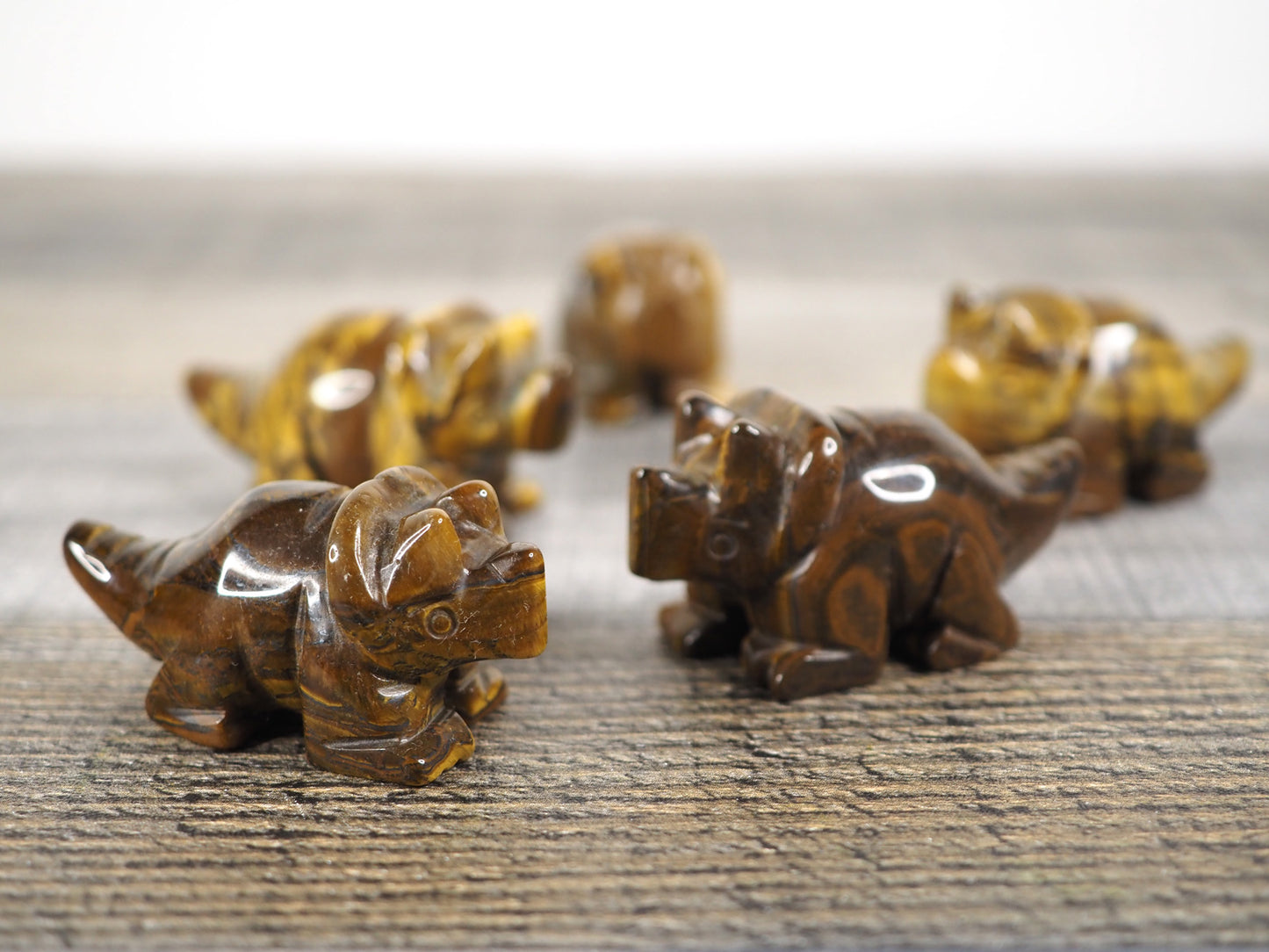 Tiger's Eye Mini Triceratops Carvings