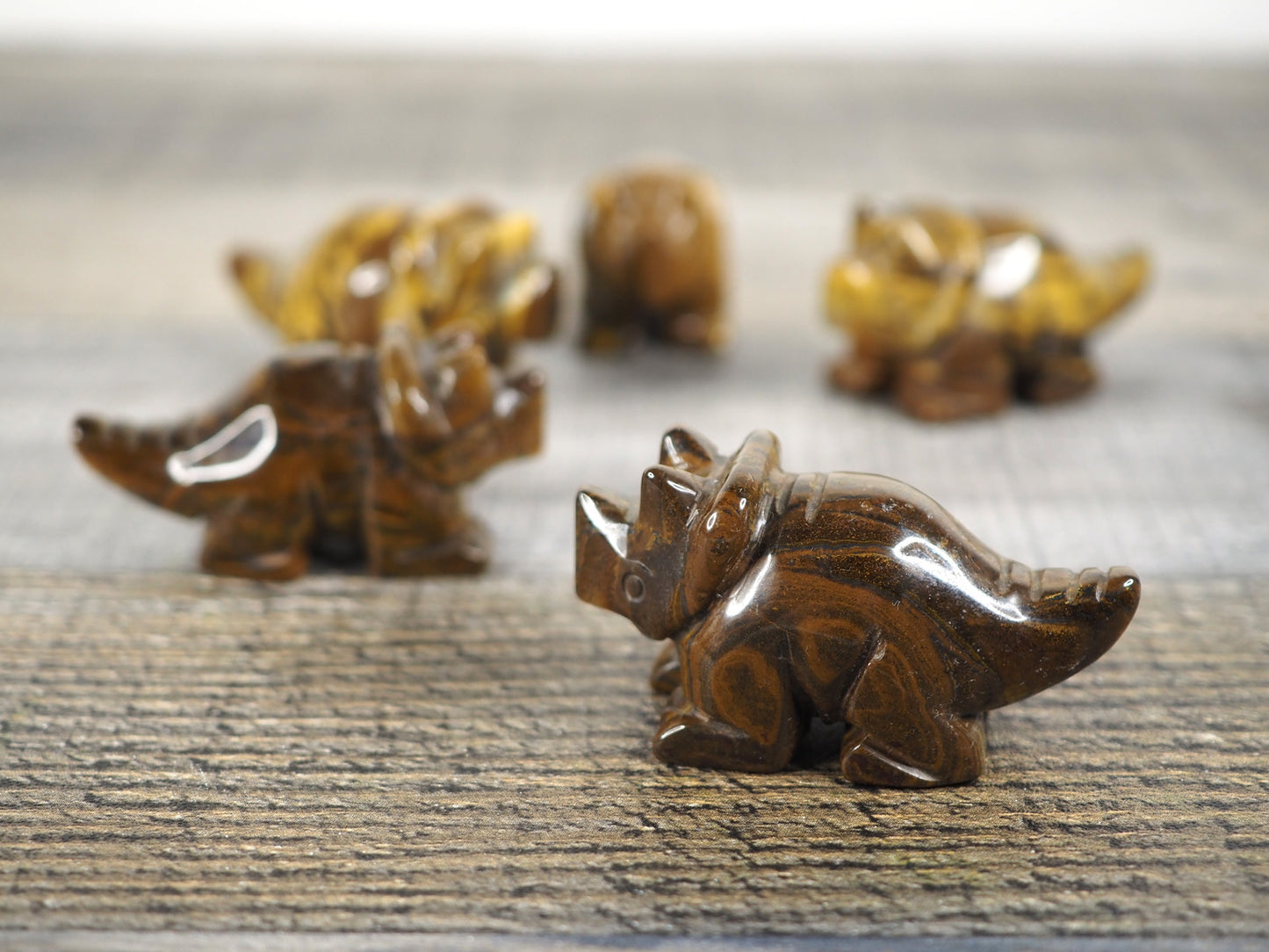 Tiger's Eye Mini Triceratops Carvings