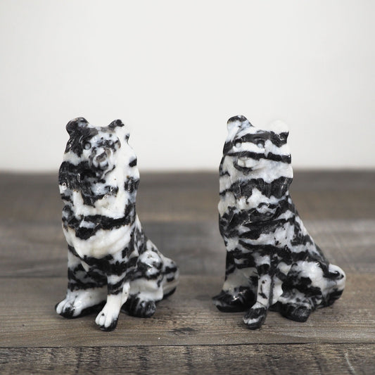 Black and White Zebra Jasper Dog Carvings