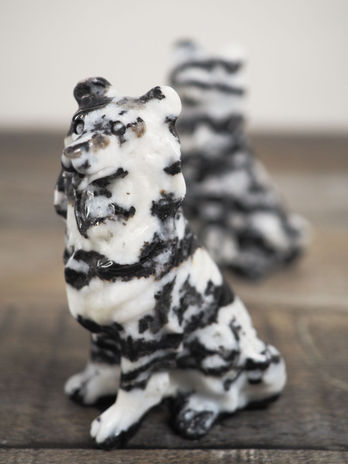 Black and White Zebra Jasper Dog Carvings