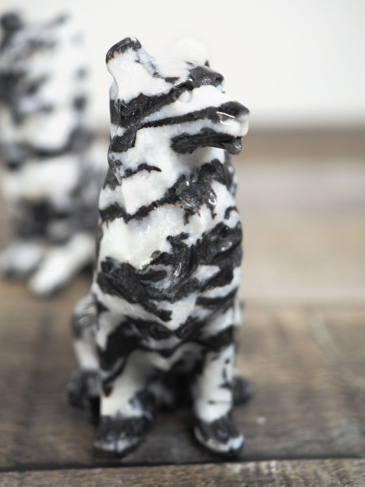 Black and White Zebra Jasper Dog Carvings