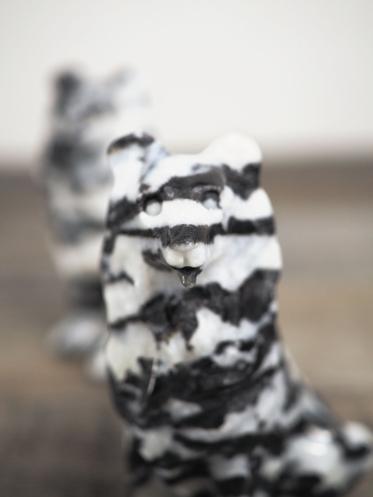 Black and White Zebra Jasper Dog Carvings