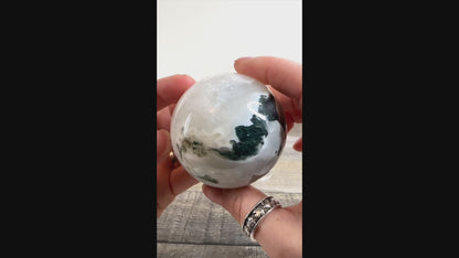 Moss Agate Sphere N with Druzy and Quartz Cave