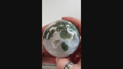 Moss Agate Sphere C with Quartz and Druzy