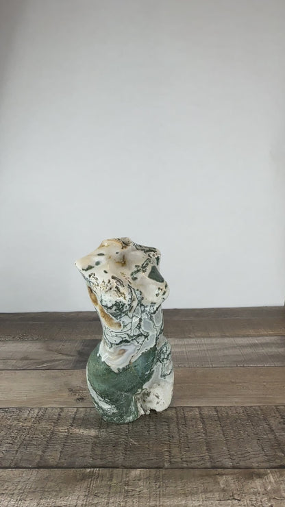 Gaia - Large, Hand-carved Moss Agate Goddess Body