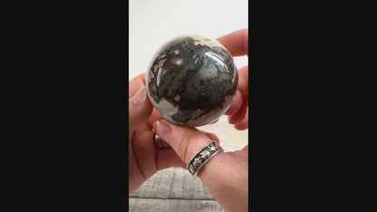 Moss Agate Sphere P with Sparkling Quartz and Green and Gold "Moss"