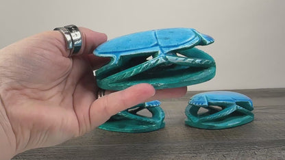 Blue Hand-carved Soapstone Scarabs from Egypt