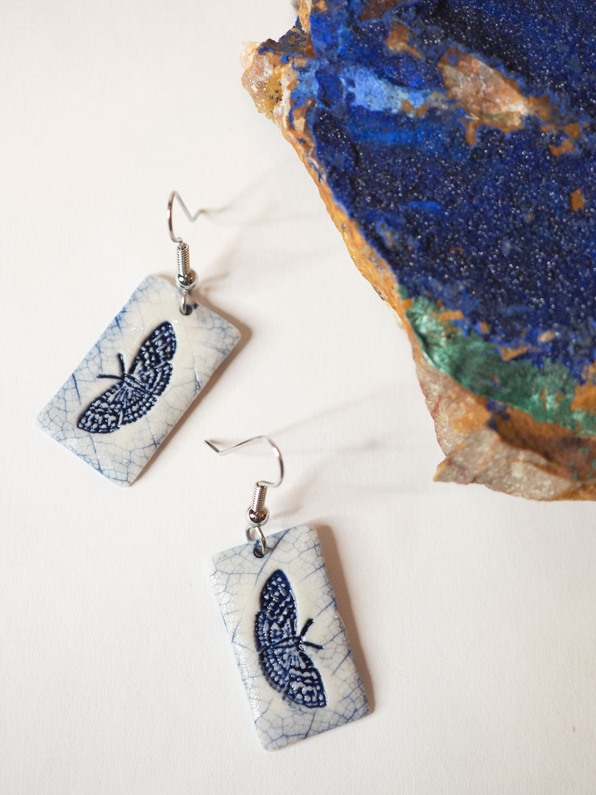 Blue and white butterfly porcelain earrings