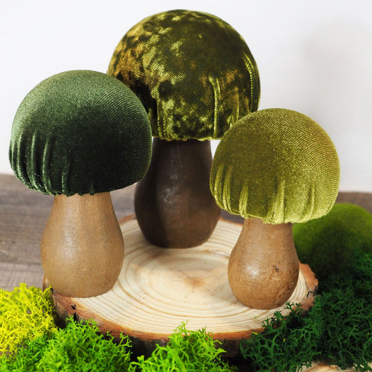 Handmade Velvet Mushrooms - Green Collection