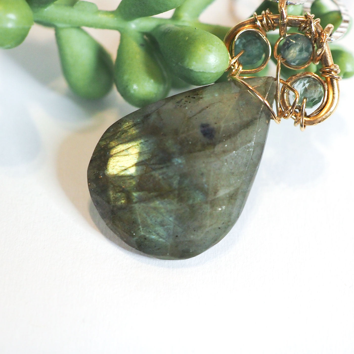 A close-up of the featured Labradorite Drop