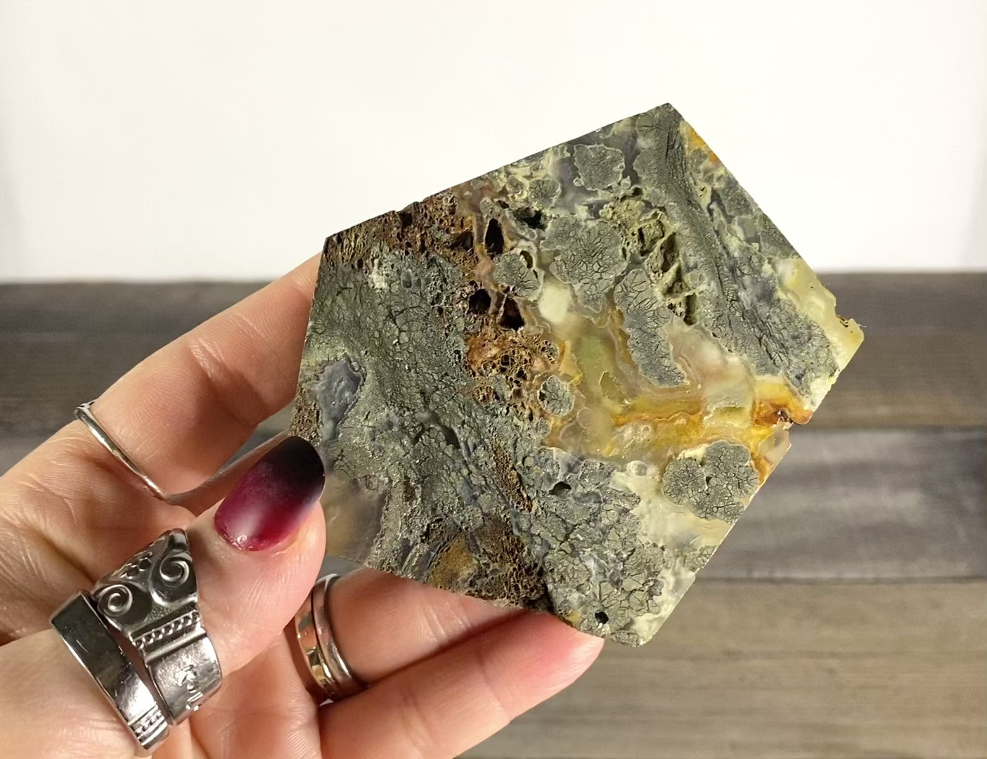 Pyrite Flower Agate Slab with Iron deposits - Video
