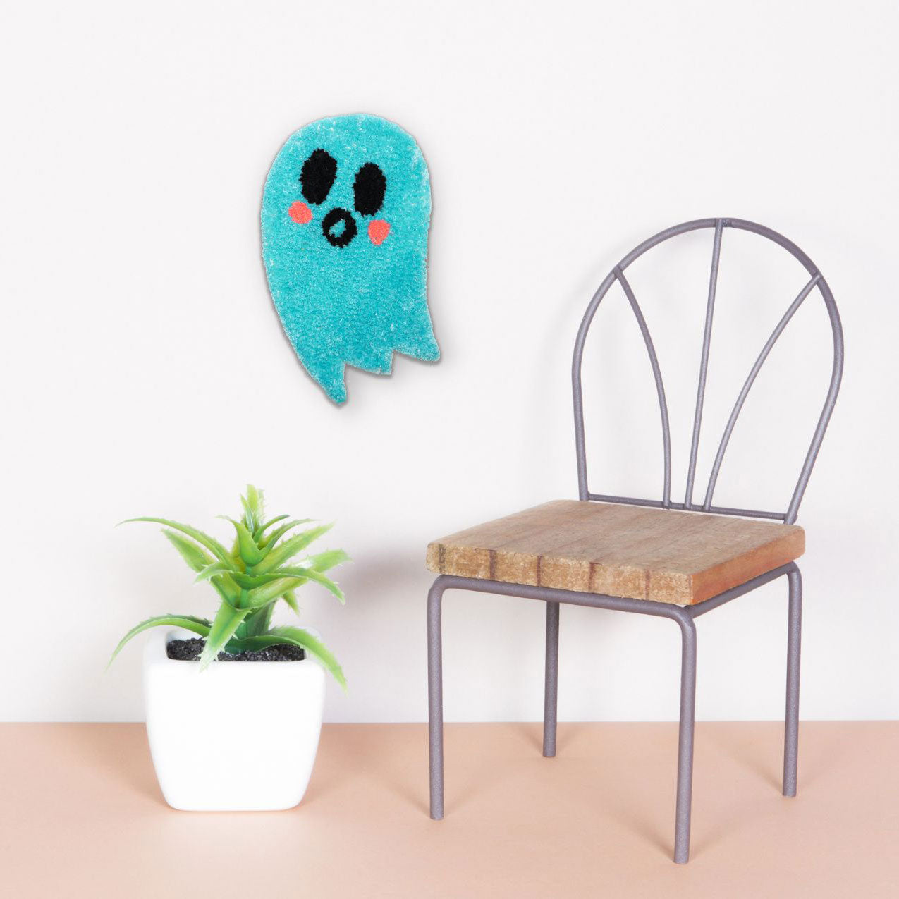 Blue ghost hand-tufted wall hanging