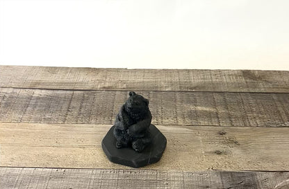 Hand-carved Shungite Bear Carving that is about 4" tall, holding a fish - Video