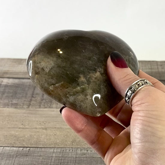 Video showing Black Moonstone heart carving