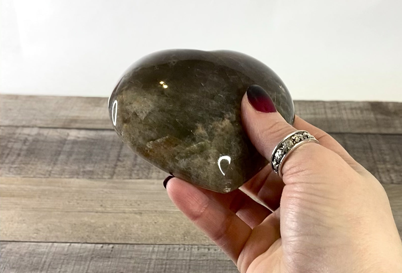 Video showing Black Moonstone heart carving
