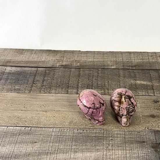 2 Hand-carved Rhodonite Alien Heads measuring about 2.25" - Video