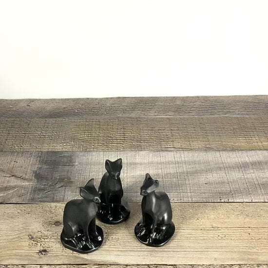 3 little 3" tall Obsidian Sphynx Cat Carvings - Video