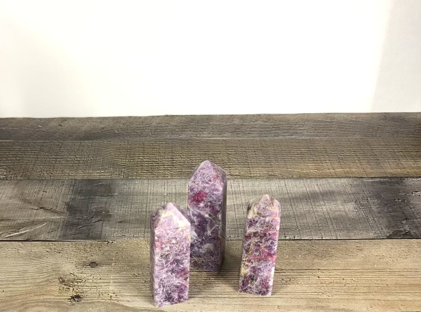 3 Sparkly Purple Unicorn Stone Towers, each around 4