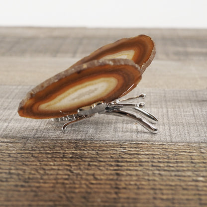 Butterfly Decoration with Brown Agate wings and a silver metal body