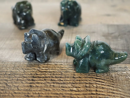 Moss Agate Triceratops Carvings