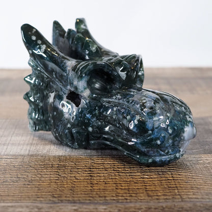 Hand-carved Moss Agate Dragon Head