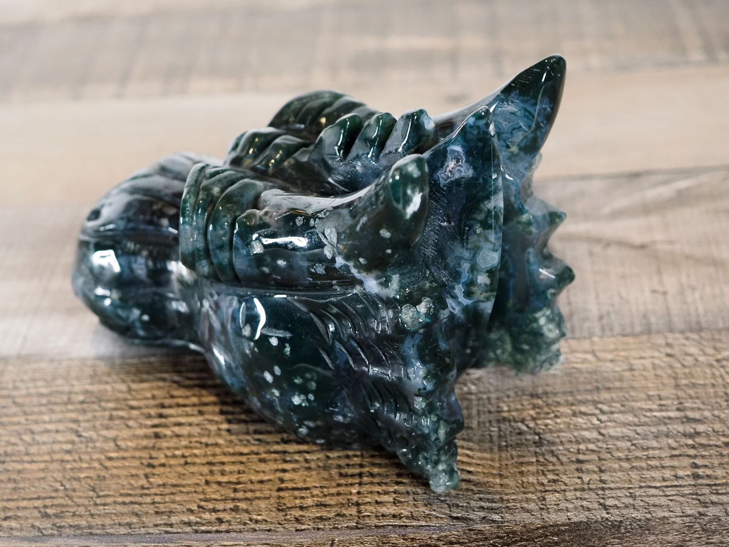 Hand-carved Moss Agate Dragon Head