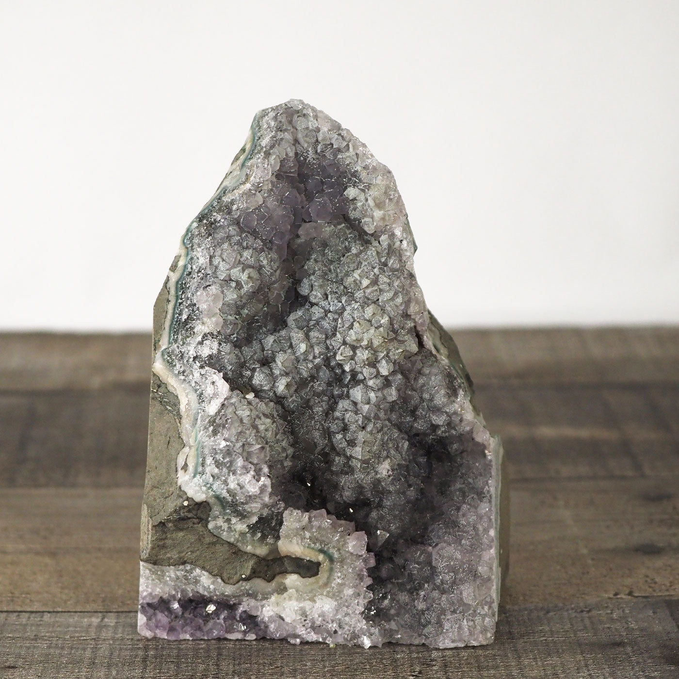 5" tall, unique, free-standing Grey Nebula Amethyst cluster