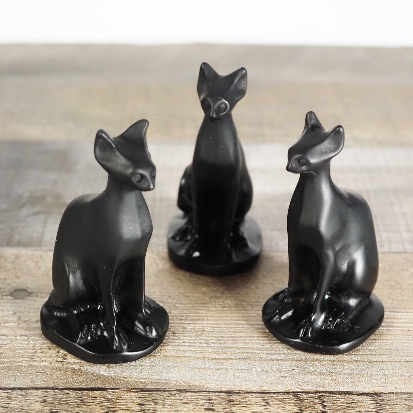 3 little 3" tall Obsidian Sphynx Cat Carvings