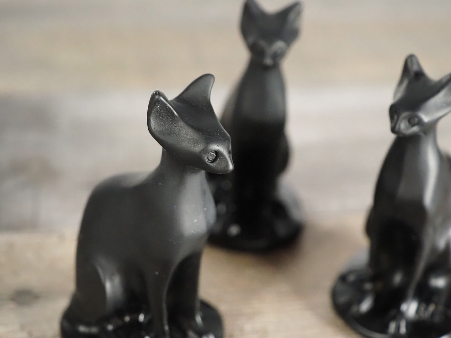 3 little 3" tall Obsidian Sphynx Cat Carvings