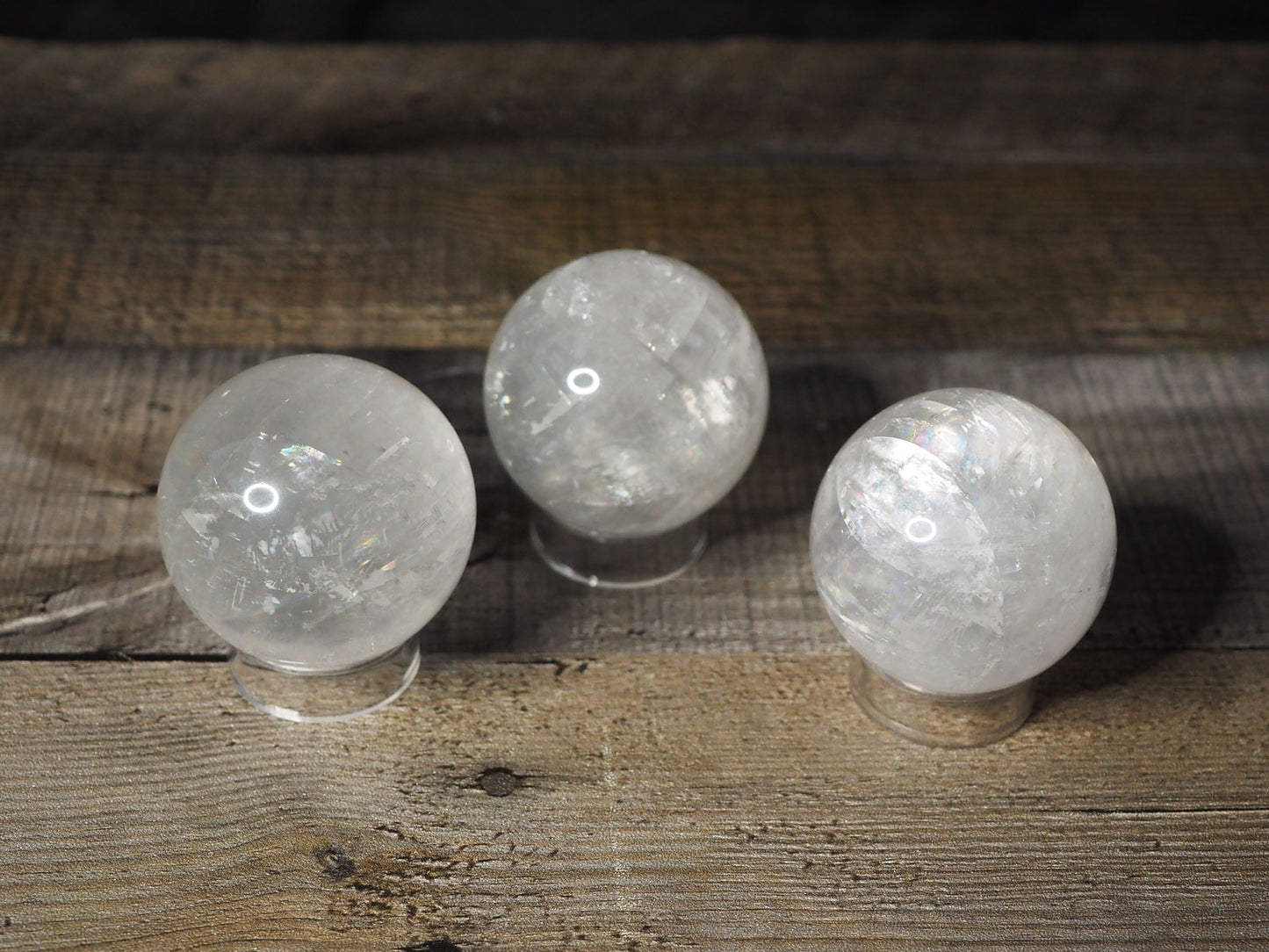 3 Optical Calcite Spheres with Rainbows