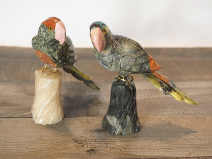 hand-carved parrot with hand-painted accents - Shown with another crystal parrot