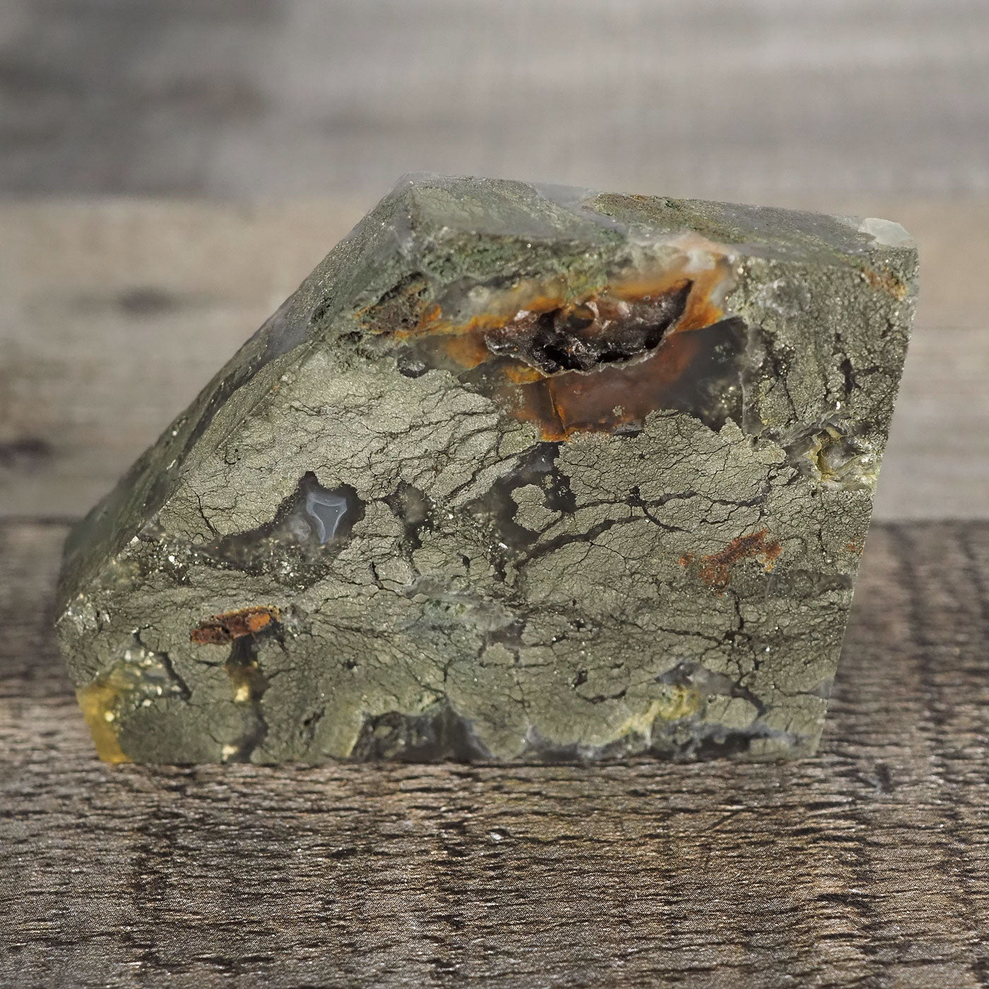 Pyrite Flower Agate Slab with Iron Deposits and Botryoidal Elements